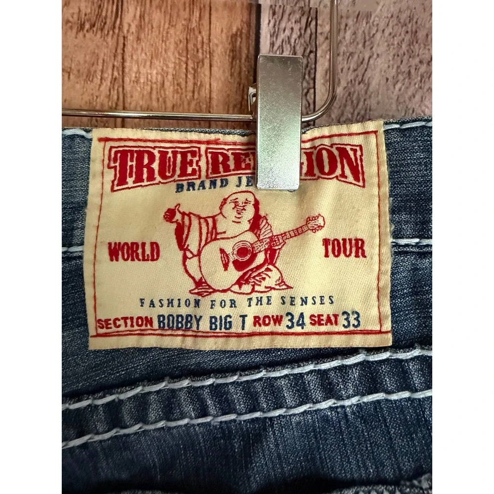True Religion Bobby Big T Vintage Y2K Distressed Denim Jeans Made USA Size 34